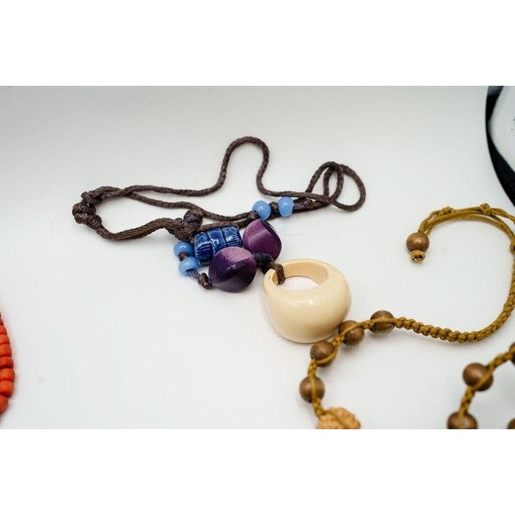 Necklace Lot 9 wood bead glass boho style - Picture 4 of 8